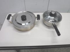 A1021◆ステンレス製◆鍋・片手鍋(蓋付)2個セット　φ23・φ18