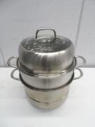 H1505◆ステンレス製◆蒸し鍋 蒸し器(3層底) IH対応